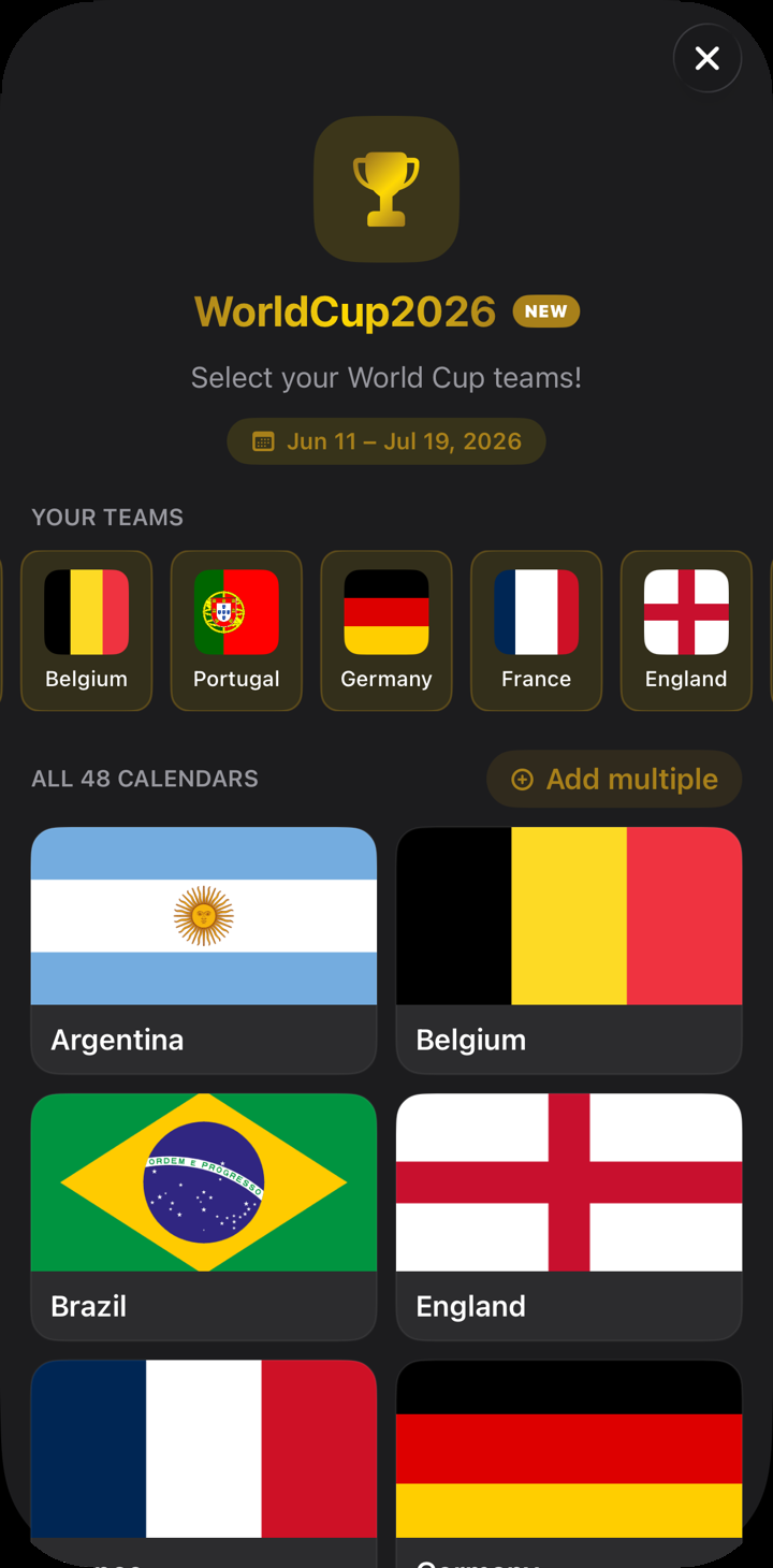 Calendar72 — World Cup teams
